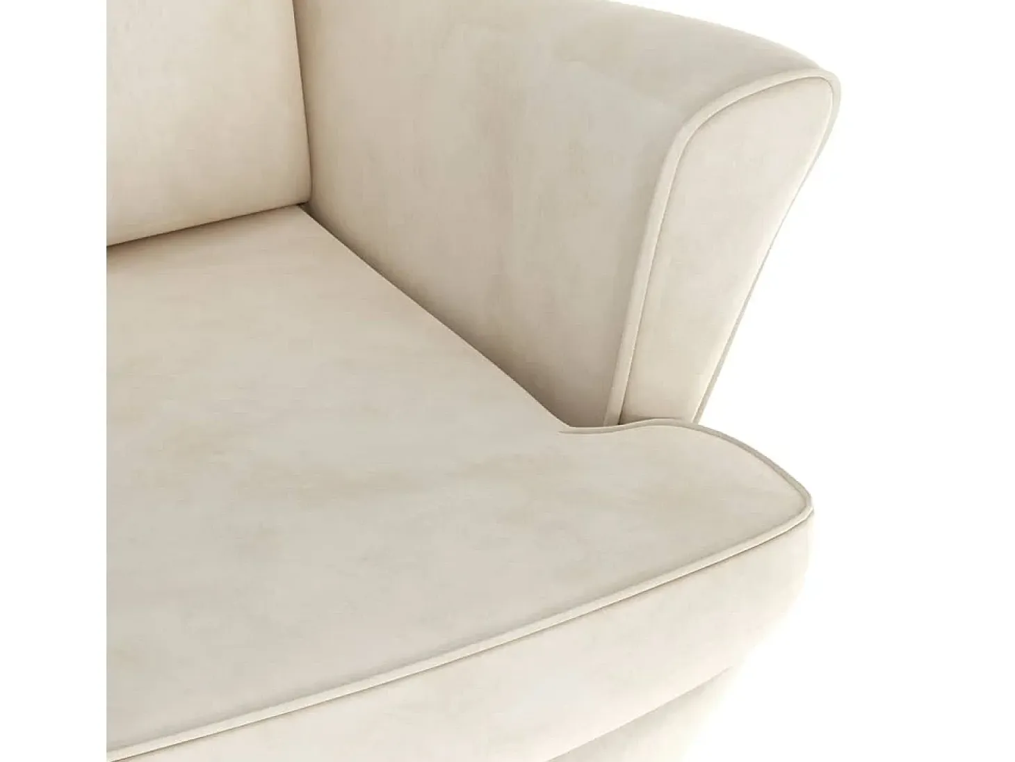 Sillón orejero y taburete de terciopelo crema