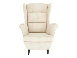 Sillón orejero y taburete de terciopelo crema