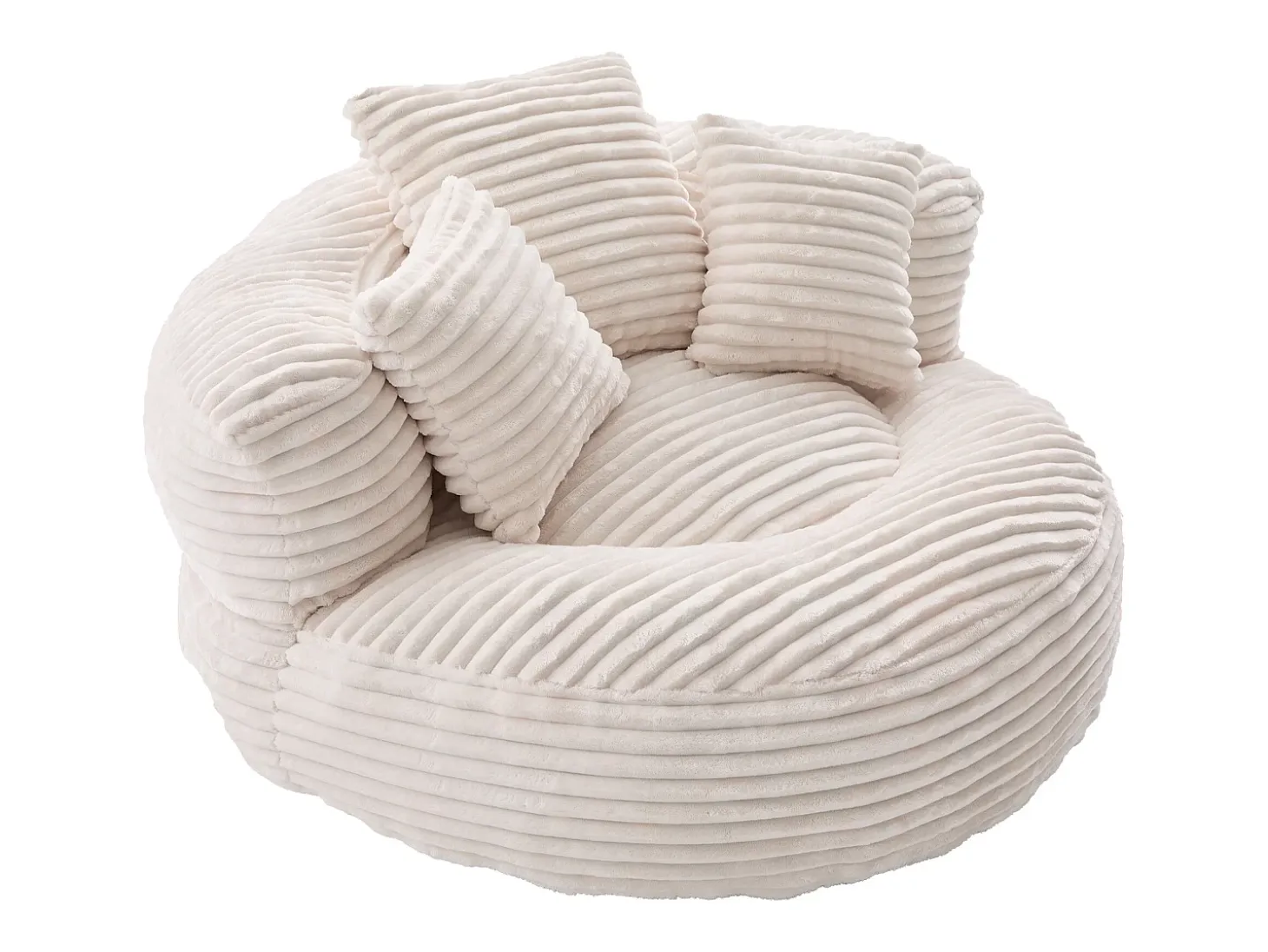 Sillón puf de pana - Con 3 cojines - Beige