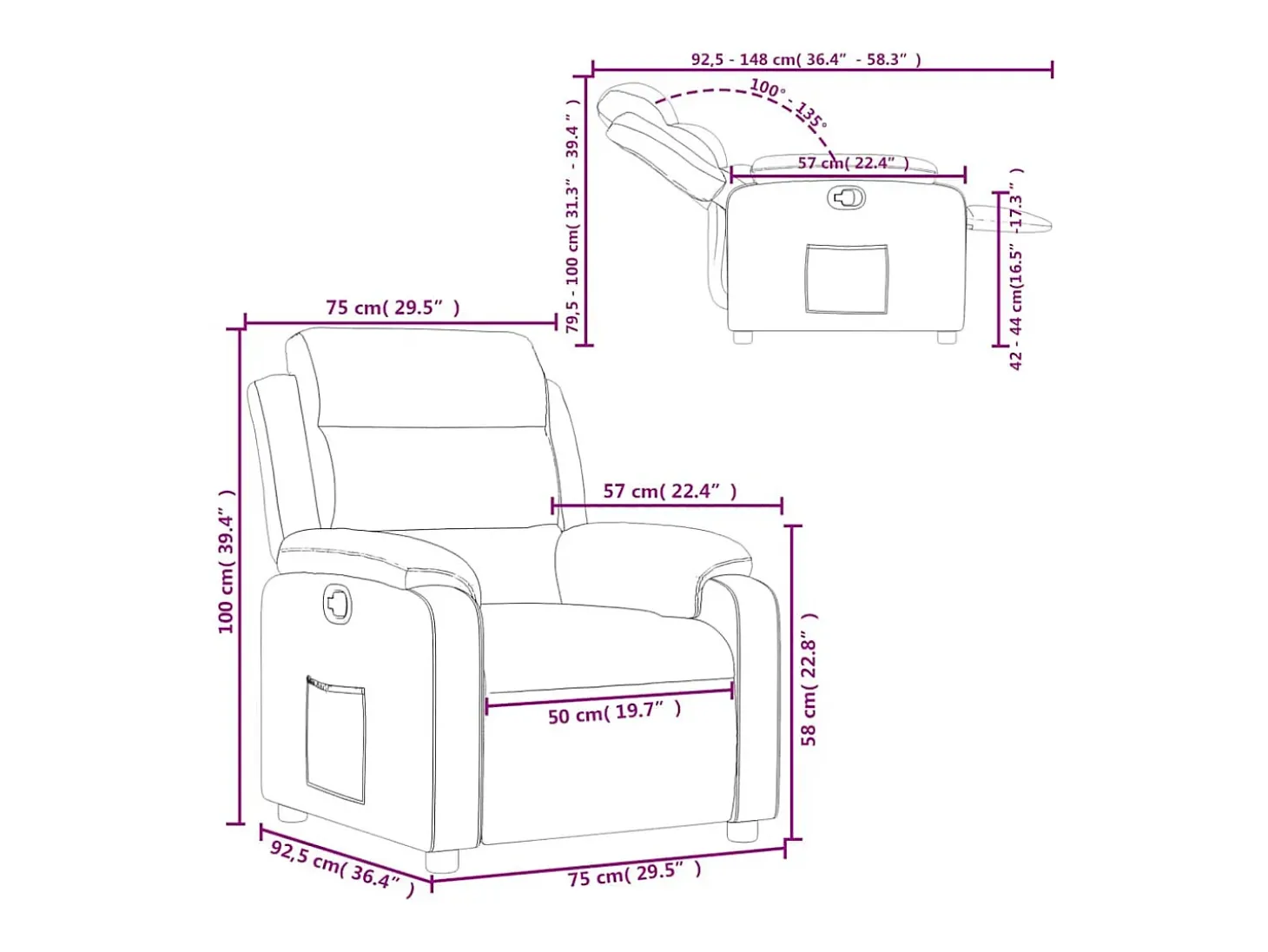 Sillón reclinable de cuero sintético gris