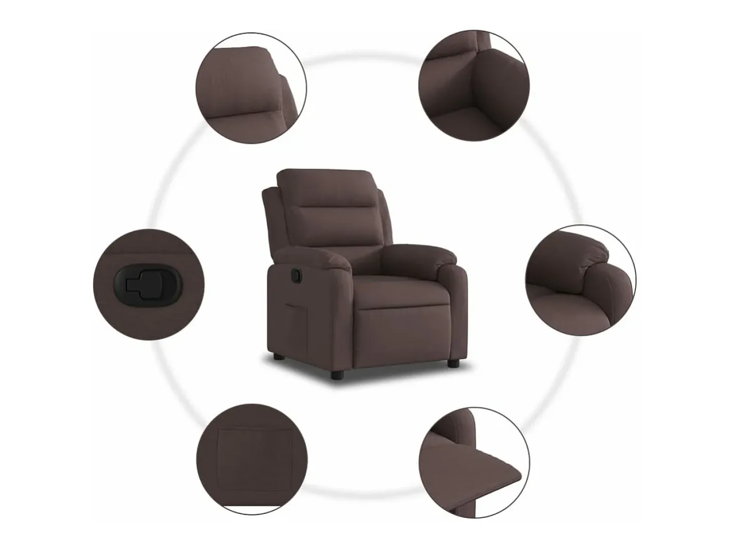 Sillón reclinable de tela marrón oscuro