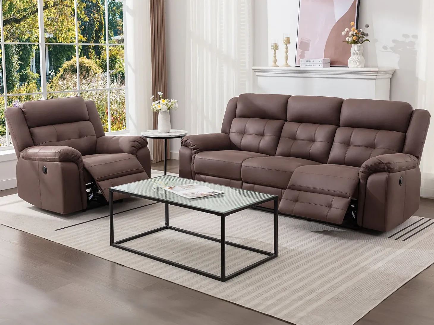 Sillón reclinable eléctrico de microfibra con aspecto de cuero envejecido marrón ORTIANO