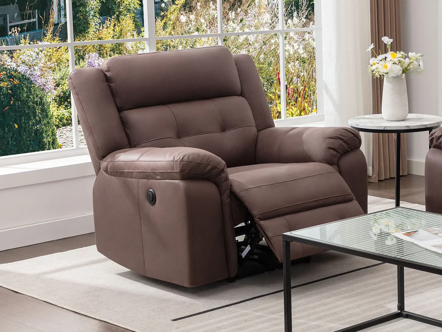 Sillón reclinable eléctrico de microfibra con aspecto de cuero envejecido marrón ORTIANO