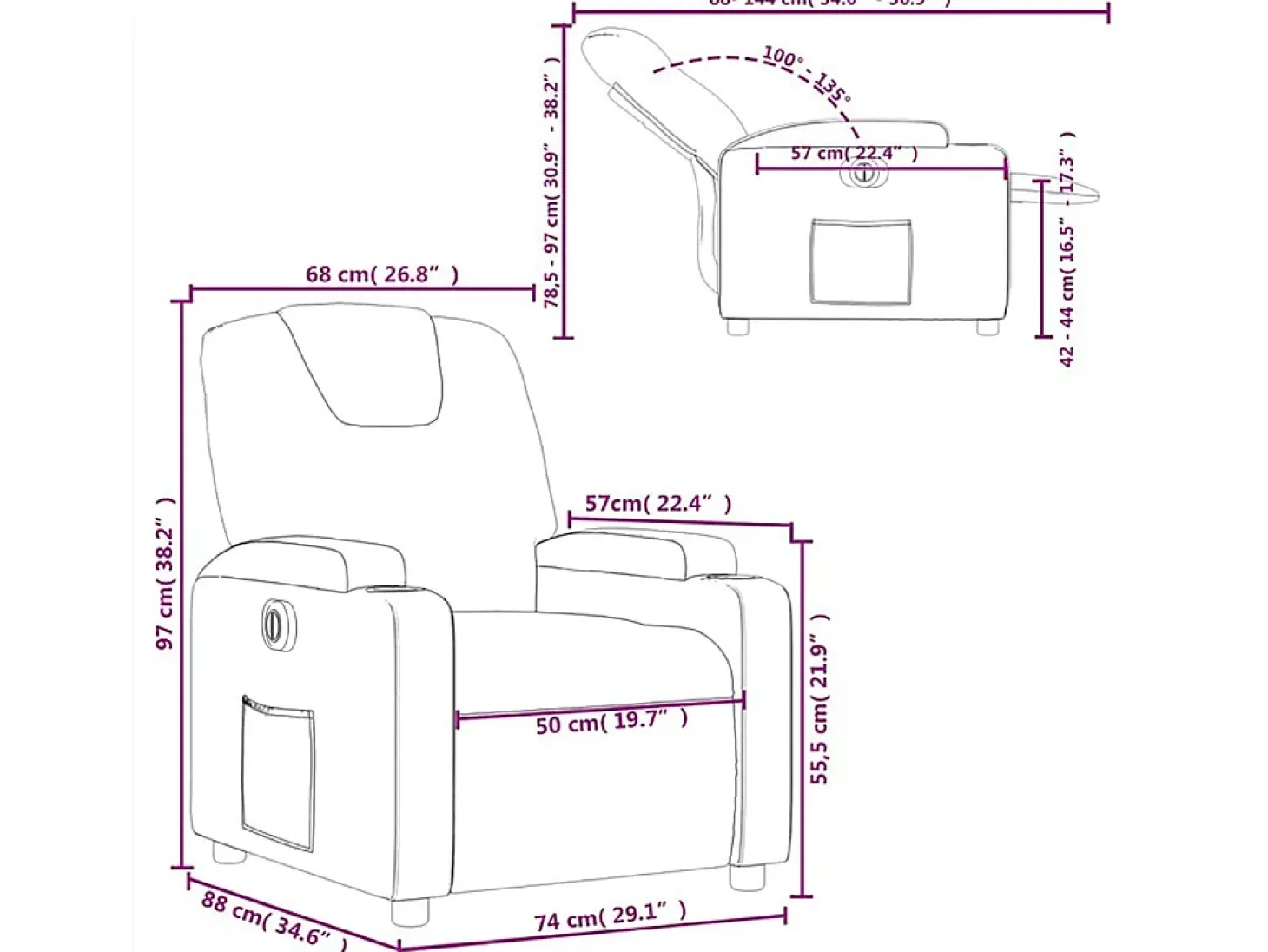 Sillón reclinable eléctrico de tela crema