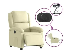Sillón reclinable eléctrico de cuero auténtico blanco crema