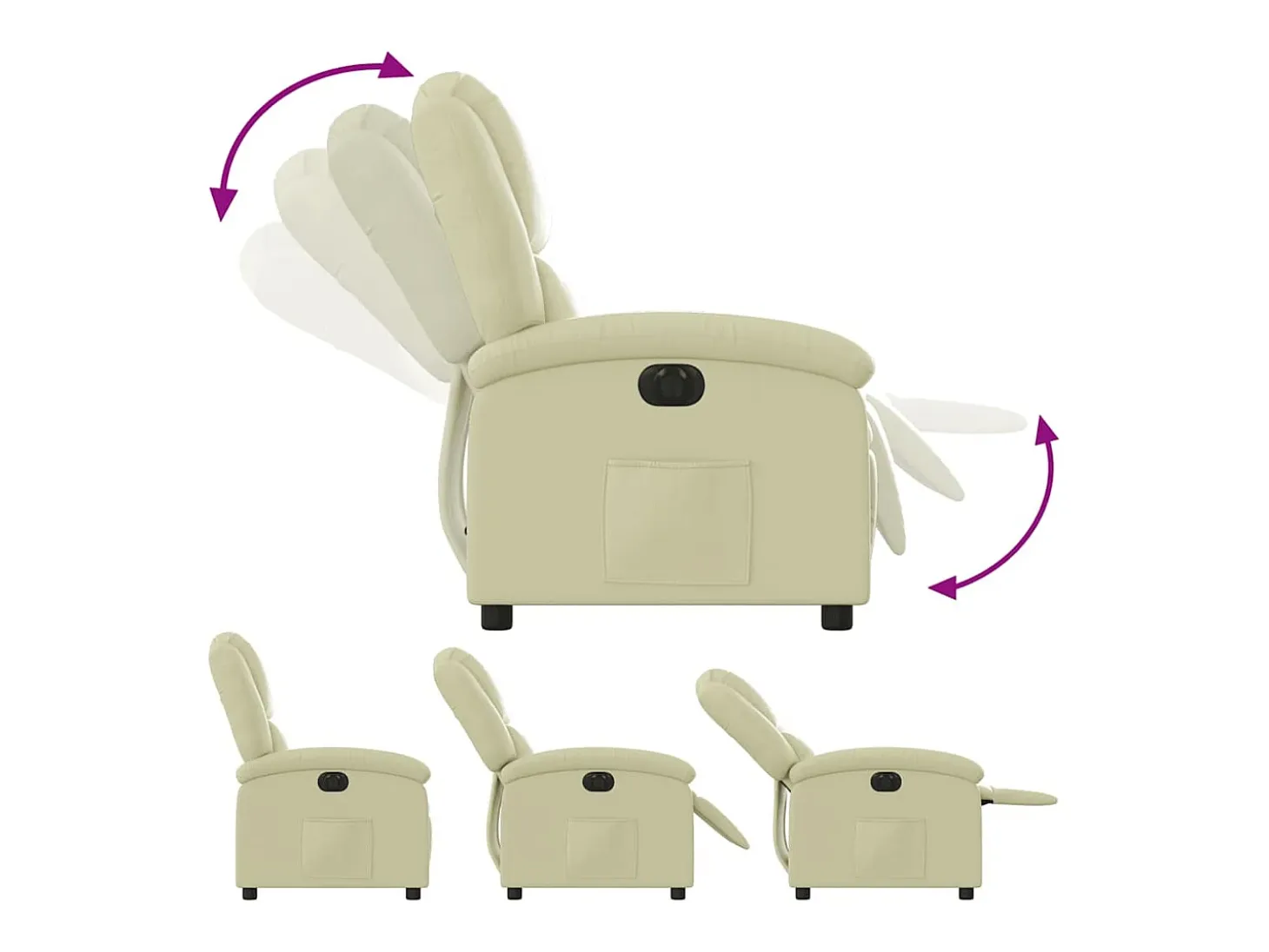 Sillón reclinable eléctrico de cuero auténtico blanco crema