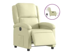 Sillón reclinable eléctrico de cuero auténtico blanco crema