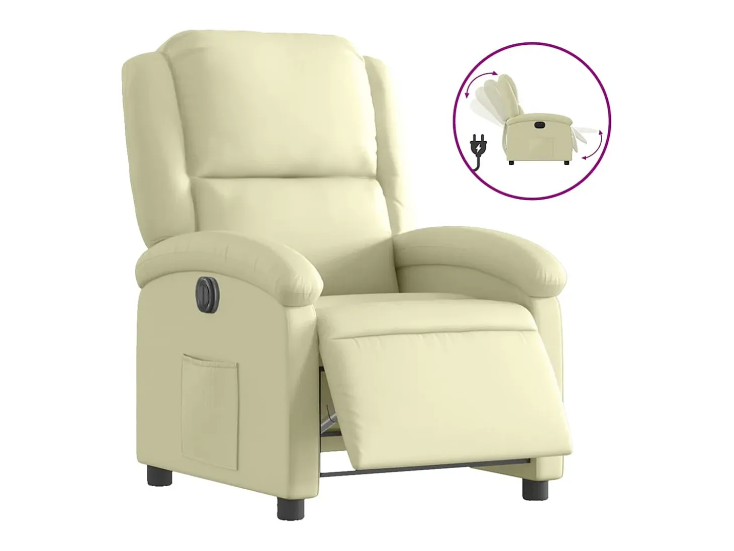 Sillón reclinable eléctrico de cuero auténtico blanco crema