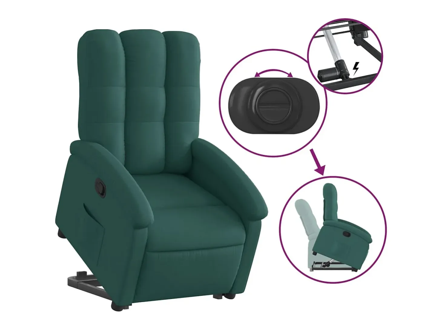 Sillón reclinable elevable tela verde oscuro