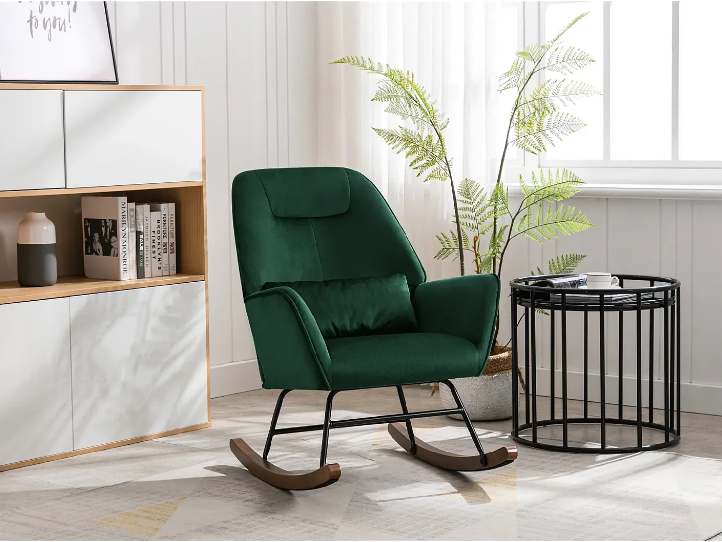 Sillón reclinable tapizado en terciopelo con soporte lumbar, ideal para sala de estar y dormitorio infantil, color verde