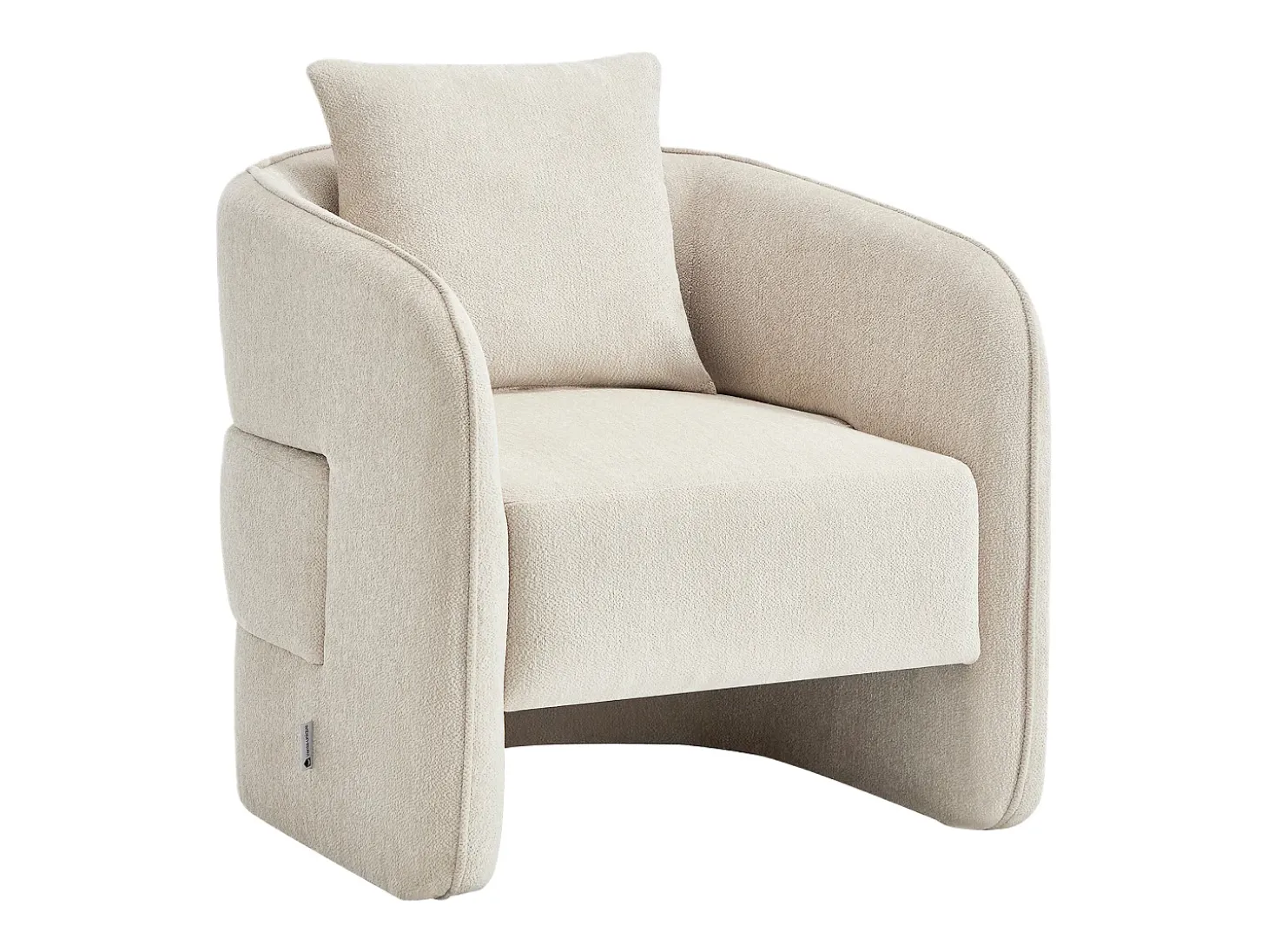Sillón redondeado de tela jaspeada color beige LANITO