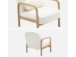 Sillón redondo escandinavo de madera de hevea y tela efecto pelo