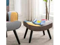 Sillón relajante con taburete Sillón patchwork sillón de madera salón, sillón de TV moderno sillón de lino patas de madera maciza