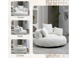 Sillón relax con respaldo alto y asiento de chenilla beige, para adultos y niños (108 x 108 x 52 cm)