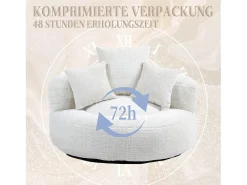Sillón relax con respaldo alto y asiento de chenilla beige, para adultos y niños (108 x 108 x 52 cm)