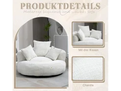 Sillón relax con respaldo alto y asiento de chenilla beige, para adultos y niños (108 x 108 x 52 cm)