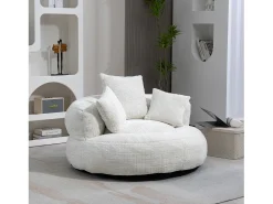 Sillón relax con respaldo alto y asiento de chenilla beige, para adultos y niños (108 x 108 x 52 cm)