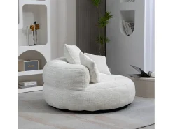 Sillón relax con respaldo alto y asiento de chenilla beige, para adultos y niños (108 x 108 x 52 cm)