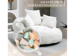 Sillón relax con respaldo alto y asiento de chenilla beige, para adultos y niños (108 x 108 x 52 cm)