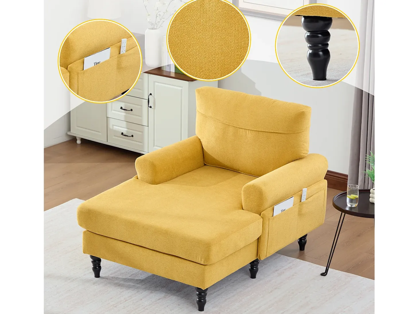 Sillón Relax de 1 Plaza en Chenilla - Respaldo Envolvente, Asiento Extra Profundo 100cm, Estructura 250kg - Para Salón, Oficina o Balcón - Patas de Madera Maciza