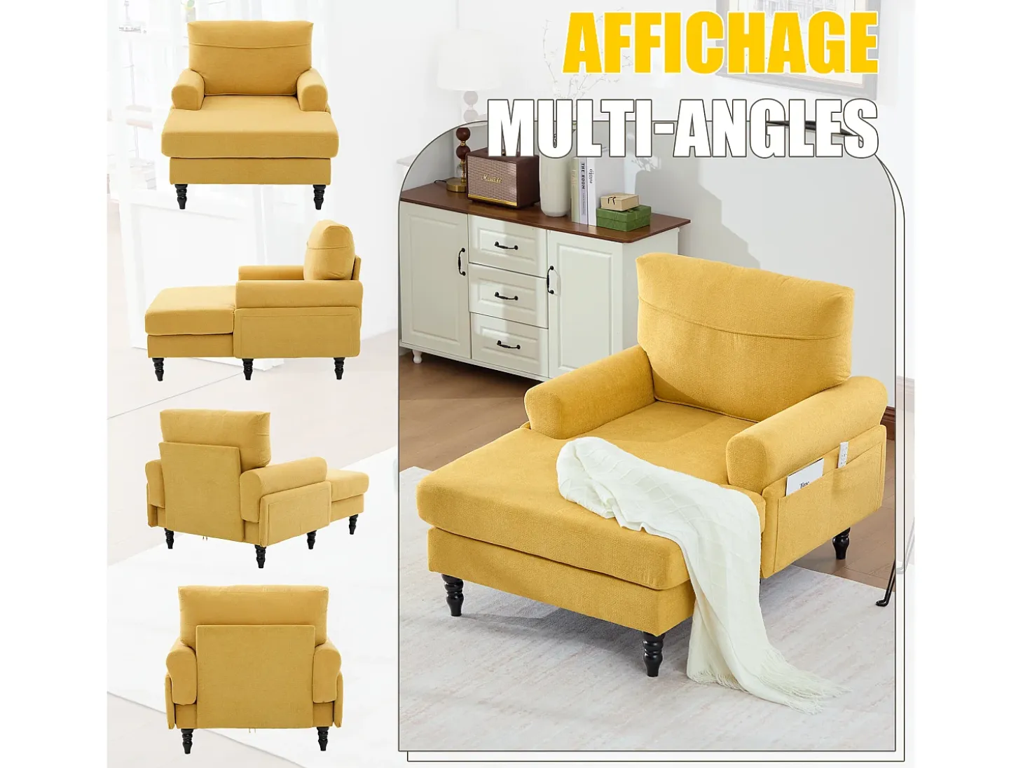 Sillón Relax de 1 Plaza en Chenilla - Respaldo Envolvente, Asiento Extra Profundo 100cm, Estructura 250kg - Para Salón, Oficina o Balcón - Patas de Madera Maciza