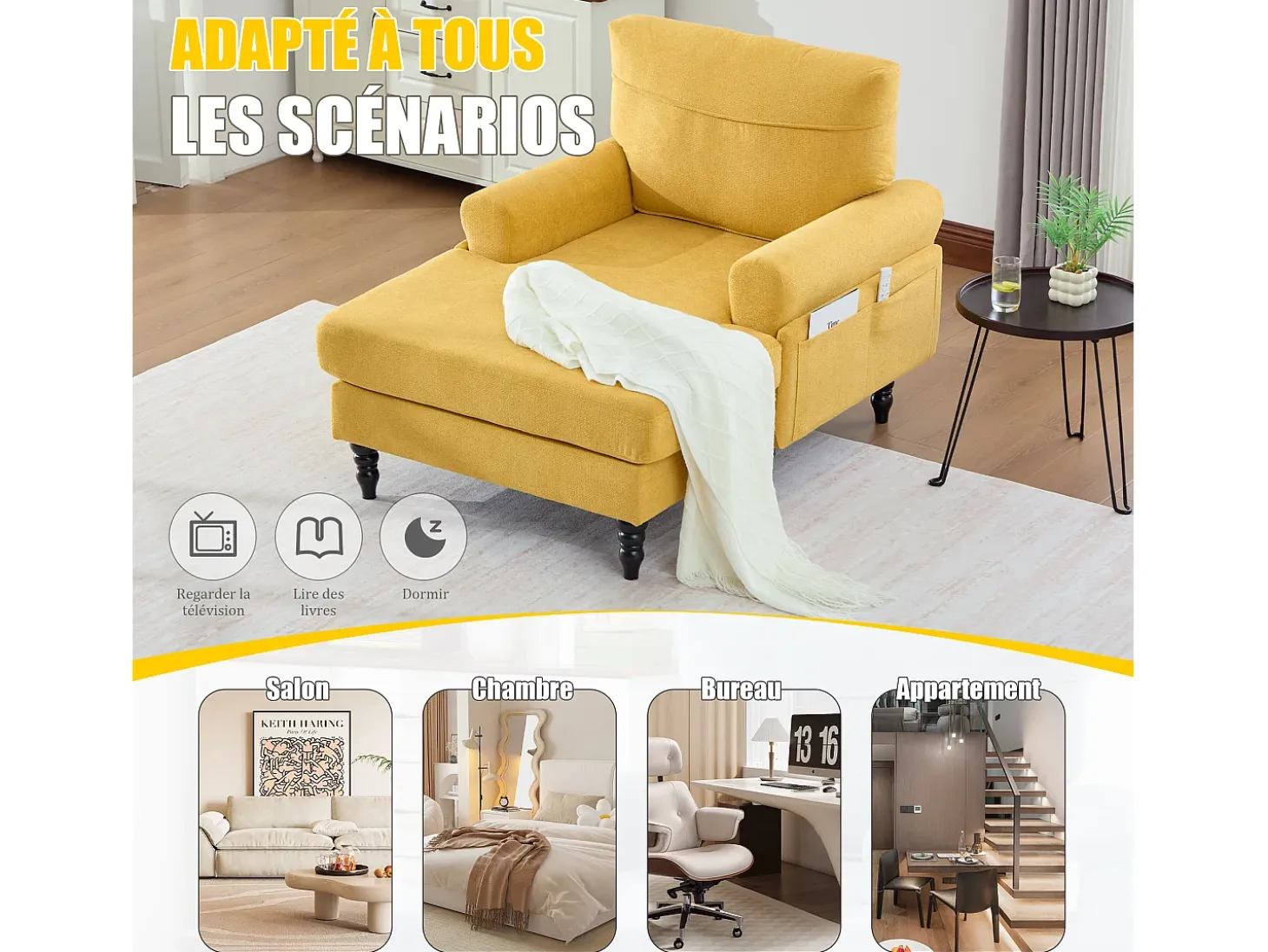 Sillón Relax de 1 Plaza en Chenilla - Respaldo Envolvente, Asiento Extra Profundo 100cm, Estructura 250kg - Para Salón, Oficina o Balcón - Patas de Madera Maciza