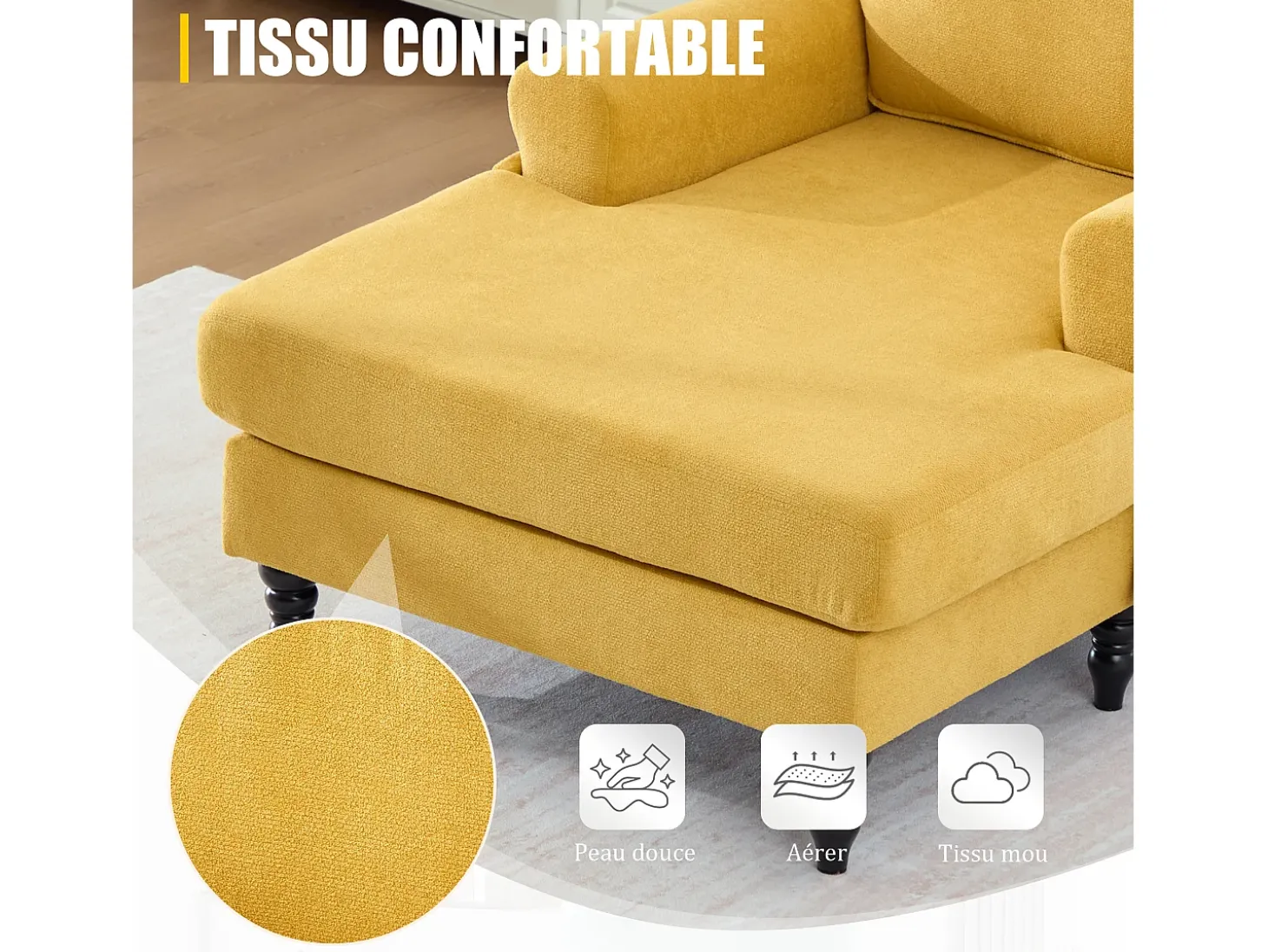 Sillón Relax de 1 Plaza en Chenilla - Respaldo Envolvente, Asiento Extra Profundo 100cm, Estructura 250kg - Para Salón, Oficina o Balcón - Patas de Madera Maciza