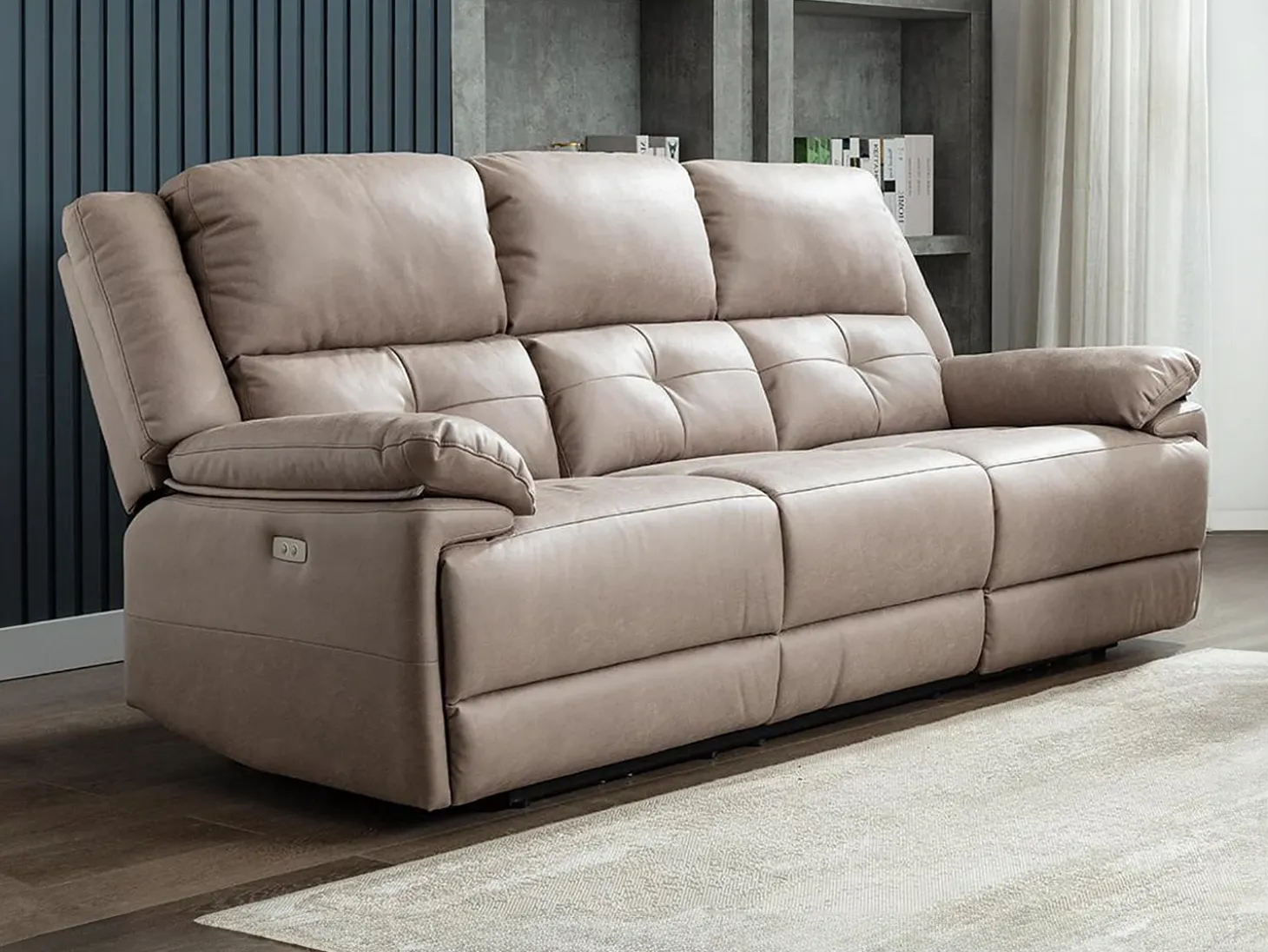 Sillón relax eléctrico de tela gris topo con 1 puerto USB DOLENE
