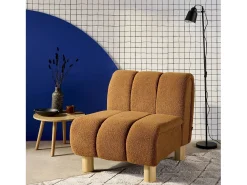 Sillón relax pies redondeados madera de hevea y borreguito camel
