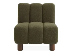 Sillón relax pies redondeados madera de hevea y borreguito kaki oscuro