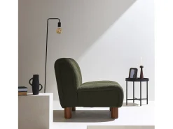 Sillón relax pies redondeados madera de hevea y borreguito kaki oscuro