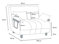 Sillón Sofá Cama Plegable Reposabrazos de tela Deborah Twin Dos Plazas - Gris