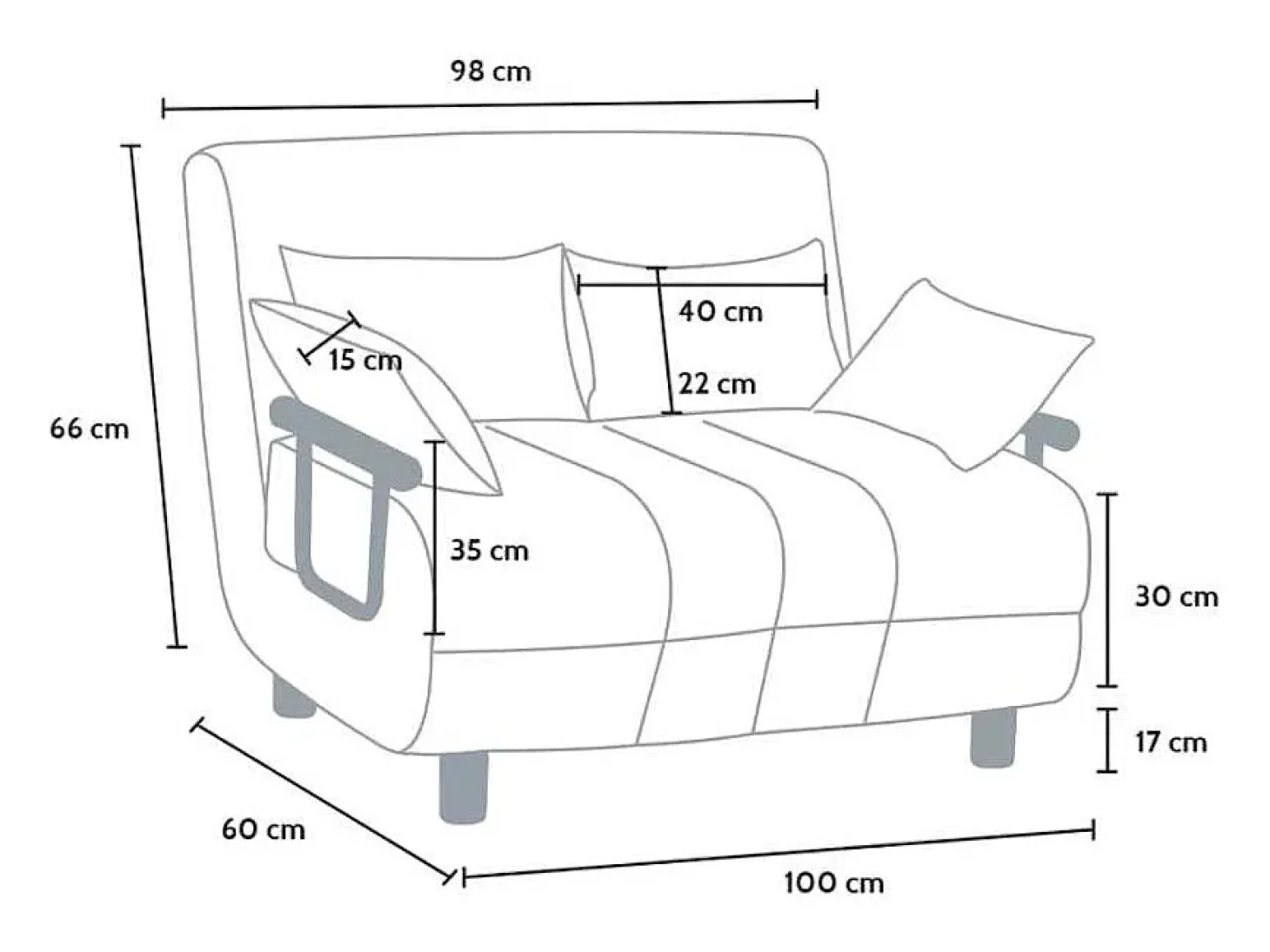 Sillón Sofá Cama Plegable Reposabrazos de tela Deborah Twin Dos Plazas - Gris