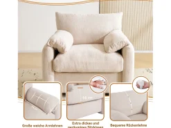 Sillón, sofá de 1 plaza en tejido chenilla - con reposabrazos y respaldo - 96 x 82 x 84 cm - para salón, dormitorio - Beige