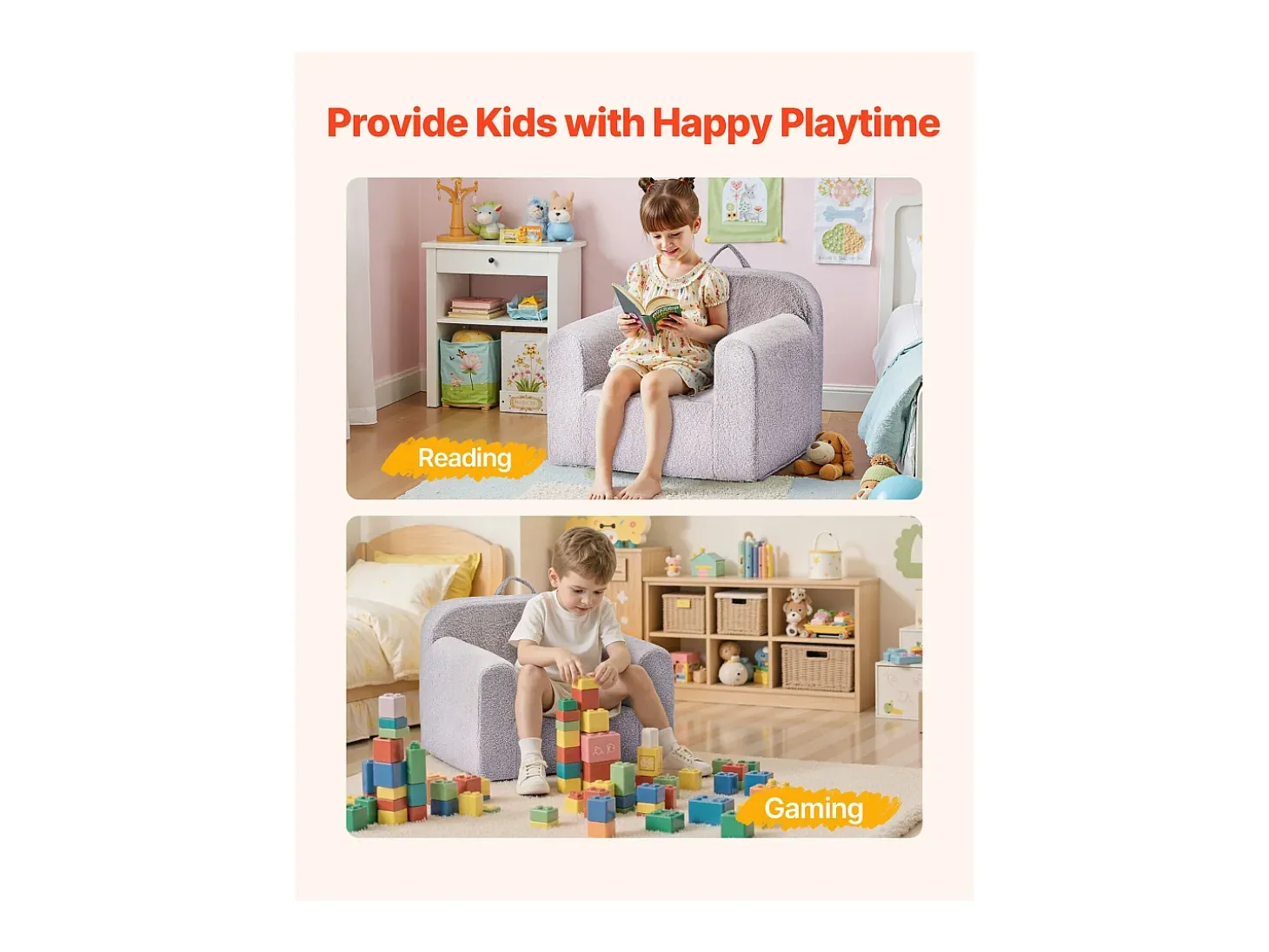 Sillón SucceBuy para Niños Cómodo, Silla Infantil de Espuma con Reposabrazos y Asa, Sofá para Niños Pequeños Removible, en Esponja 28D y Peluche