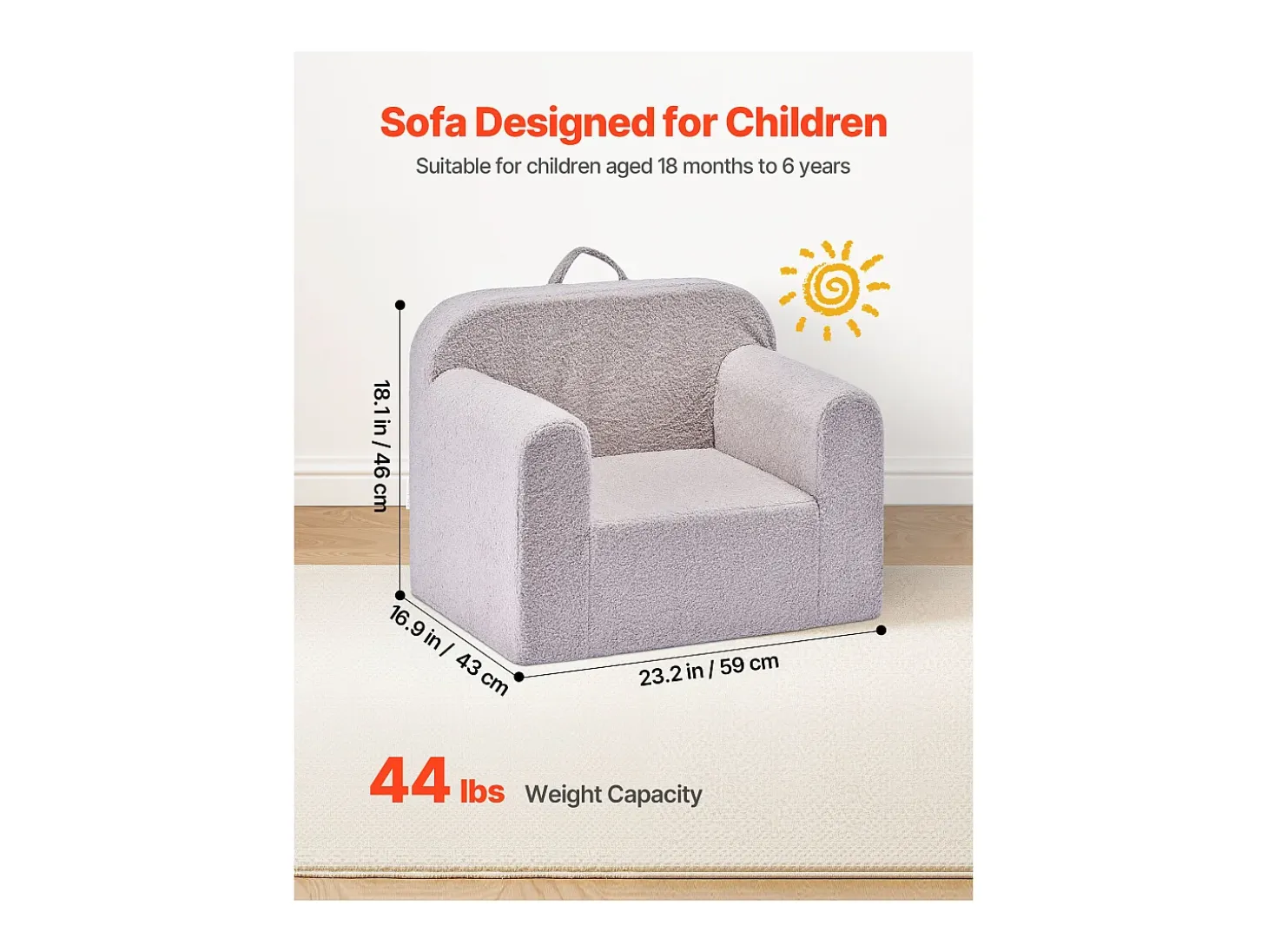 Sillón SucceBuy para Niños Cómodo, Silla Infantil de Espuma con Reposabrazos y Asa, Sofá para Niños Pequeños Removible, en Esponja 28D y Peluche
