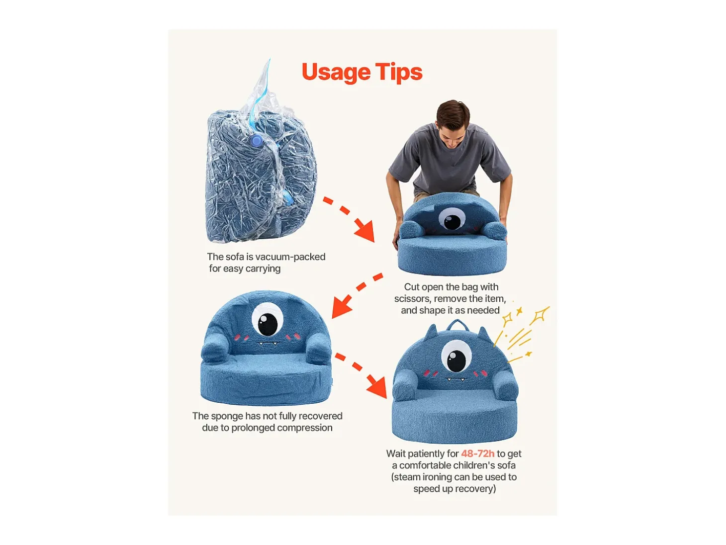 Sillón SucceBuy para Niños Cómodo Estilo Monstruo, Silla Infantil de Espuma con Reposabrazos, Sofá para Niños Pequeños Removible y Lavable, en Esponja 28D