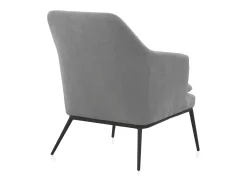 Sillón tapizado color gris perla con cojín y patas de metal negras