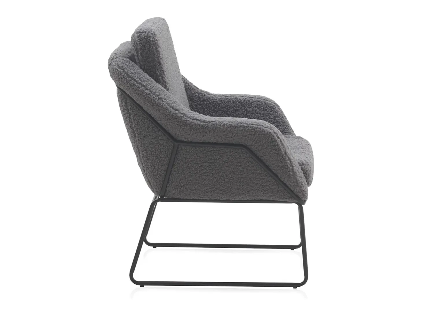 Sillón tapizado color gris con patas metálicas negras