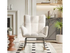 Sillón tapizado, estampado de cuadros suaves, para salón, dormitorio, mecedora, capacidad de peso 120 kg, color beige.