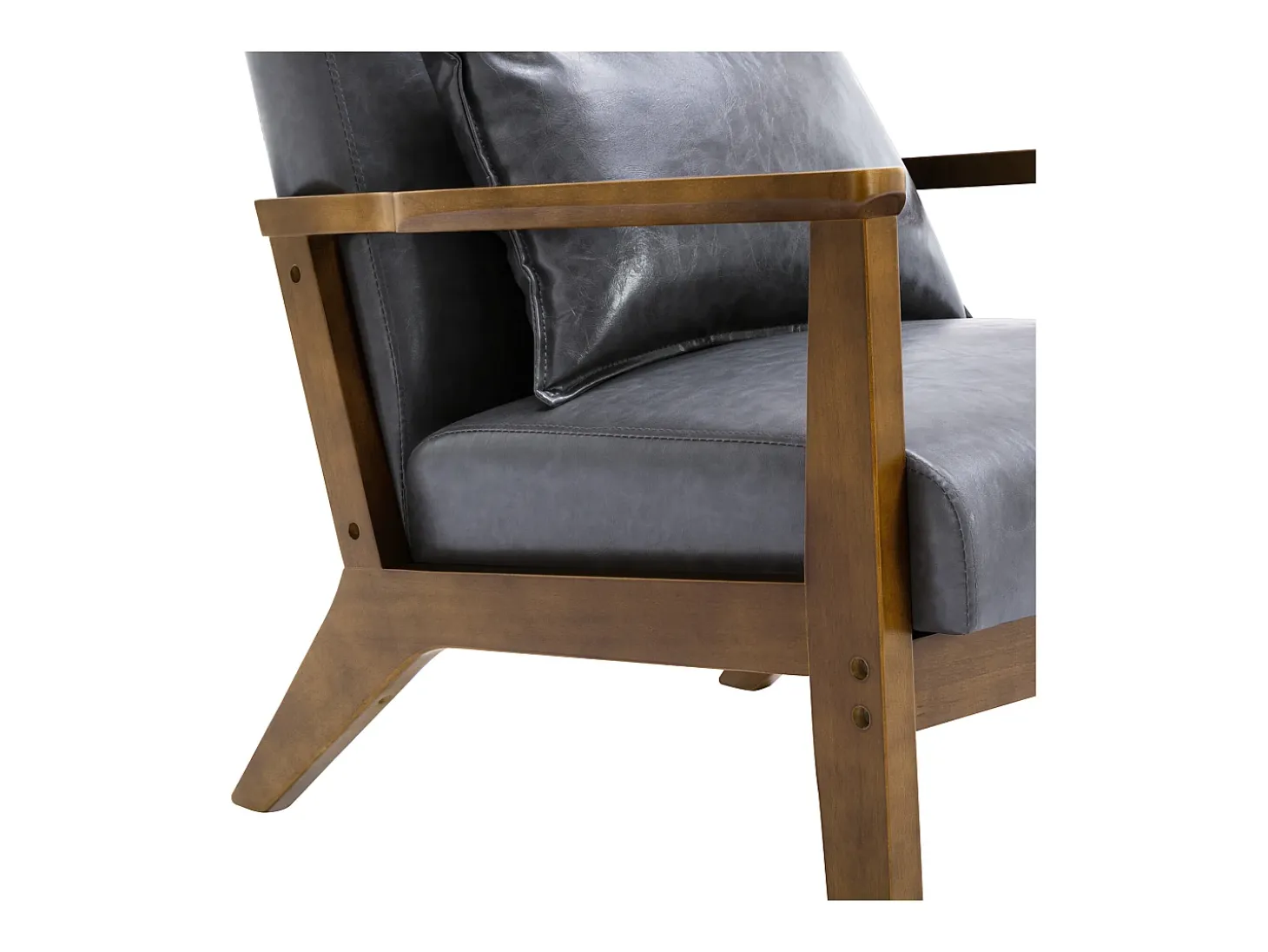 Sillón tapizado estilo vintage de madera maciza - Silla de oficina/dormitorio (68,5 x 81 x 80 cm) en piel sintética gris