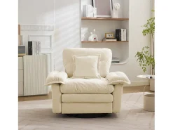 Sillón 116x84x96cm, giratorio 360°, con cojín de apoyo en color beige, para dormitorio, salón y habitación infantil.