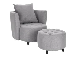 Sillón y reposapiés de tela gris con patas de madera maciza NOVA