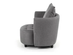 Sillón y reposapiés de tela gris con patas de madera maciza NOVA