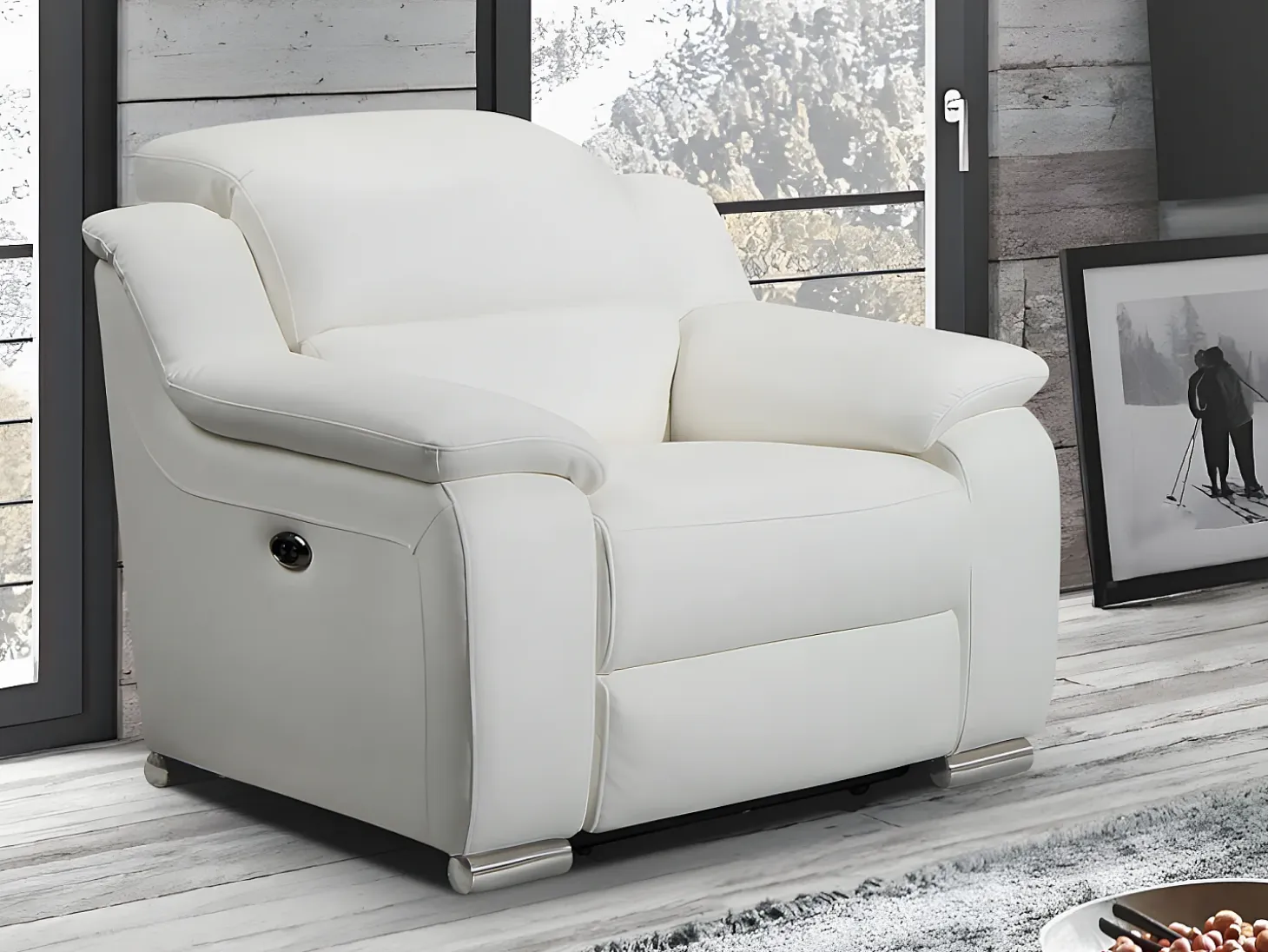 Sillon relax eléctrico de piel olor blanco marfil ARENA