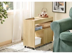 SoBuy FBT152-N - Mesa auxiliar con ruedas 2 puertas correderas Natural L30cm x An 70cm x Al 60cm