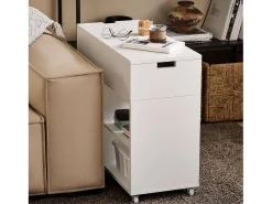 SoBuy FBT134-W Mesa Auxiliar con 1 Cajón y 2 Compartimentos 70 x 30 x 61 cm
