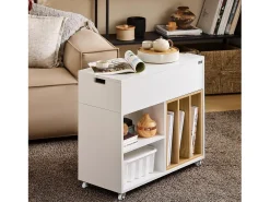 SoBuy FBT134-W Mesa Auxiliar con 1 Cajón y 2 Compartimentos 70 x 30 x 61 cm