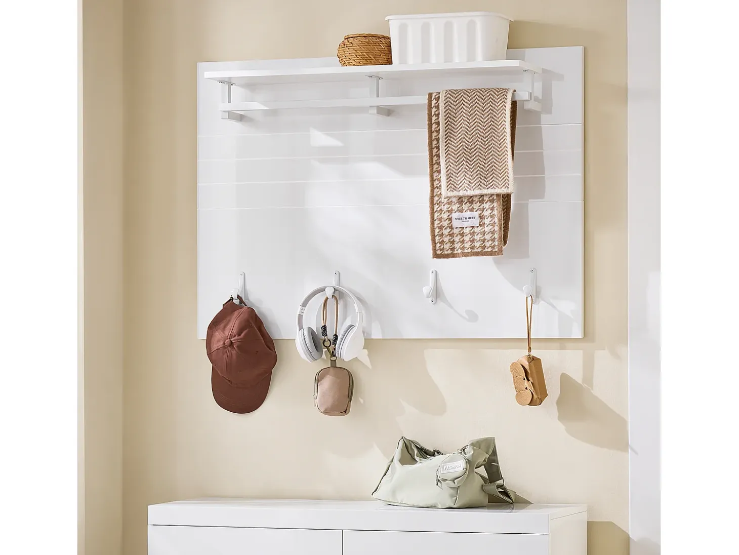 SoBuy FHK36-W Estante de Pared con 4 Ganchos Blanco 100 x 70 cm
