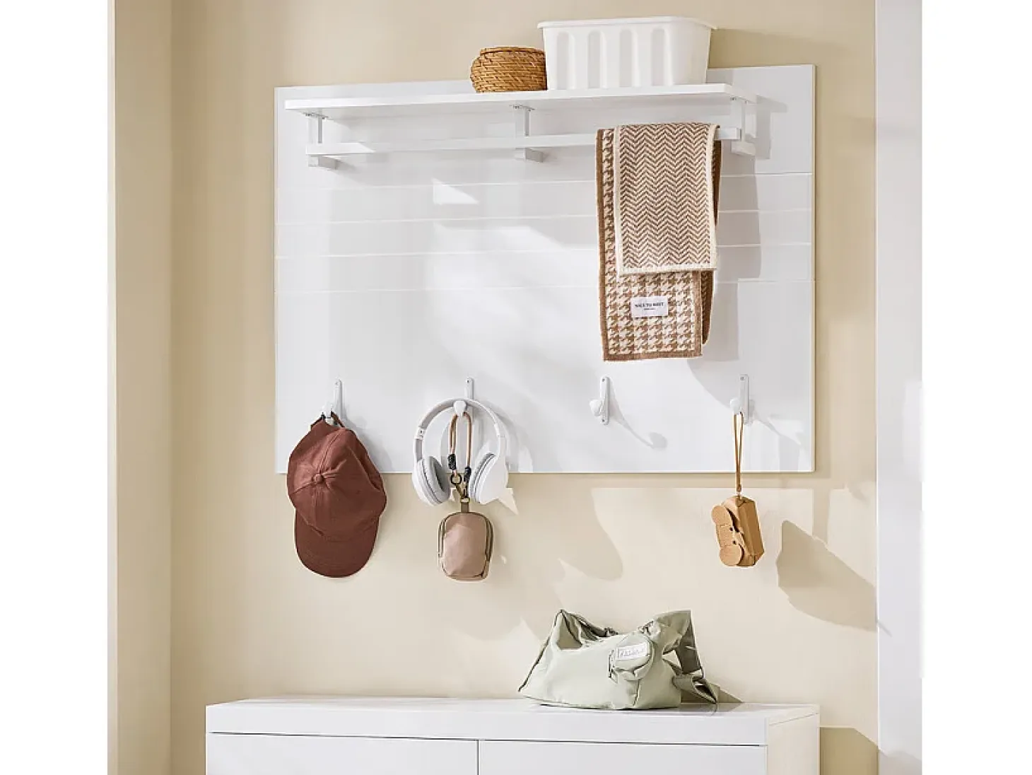 SoBuy FHK36-W Estante de Pared con 4 Ganchos Blanco 100 x 70 cm